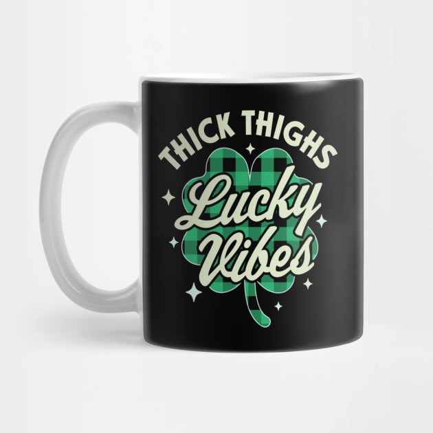 Thick Thighs Lucky Vibes Buffalo Plaid Saint Patrick's Day by OrangeMonkeyArt